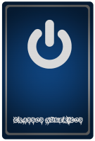Design du dos des cartes "Répliques" : la carte est de couleur bleu marine, avec le symbole "On/Off" utilisé sur les appareils numériques, et la mention "Crassos Numericos"
