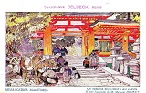 Un temple shintoïste au Japon. Carte postale éditée par les messageries Maritimes, avec publicité champagne Delbeck