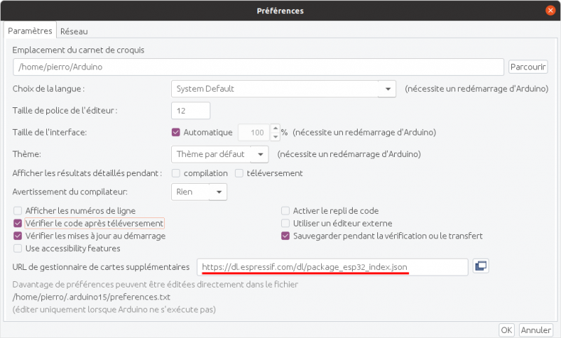 Fichier:Arduino - Préférences.png
