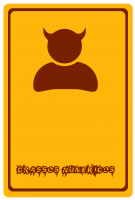 Design du dos des carte "Projet" : la carte est de couleur jaune, avec un diable rouge brique minimaliste et la mention "Crassos Numericos"