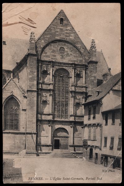 Fichier:Carte Postale - L'Église Saint-Germain de Rennes vers 1916.jpeg