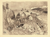 Sardiniers au ravitaillement. Menu Prunier 15 x 20,5 cm