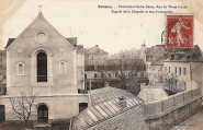 Pensionnat Notre-Dame, Rue du Vieux cours. Façade de la Chapelle et vue d'ensemble. E. Mart-Rousselière, voyagé 1913. Coll. YRG